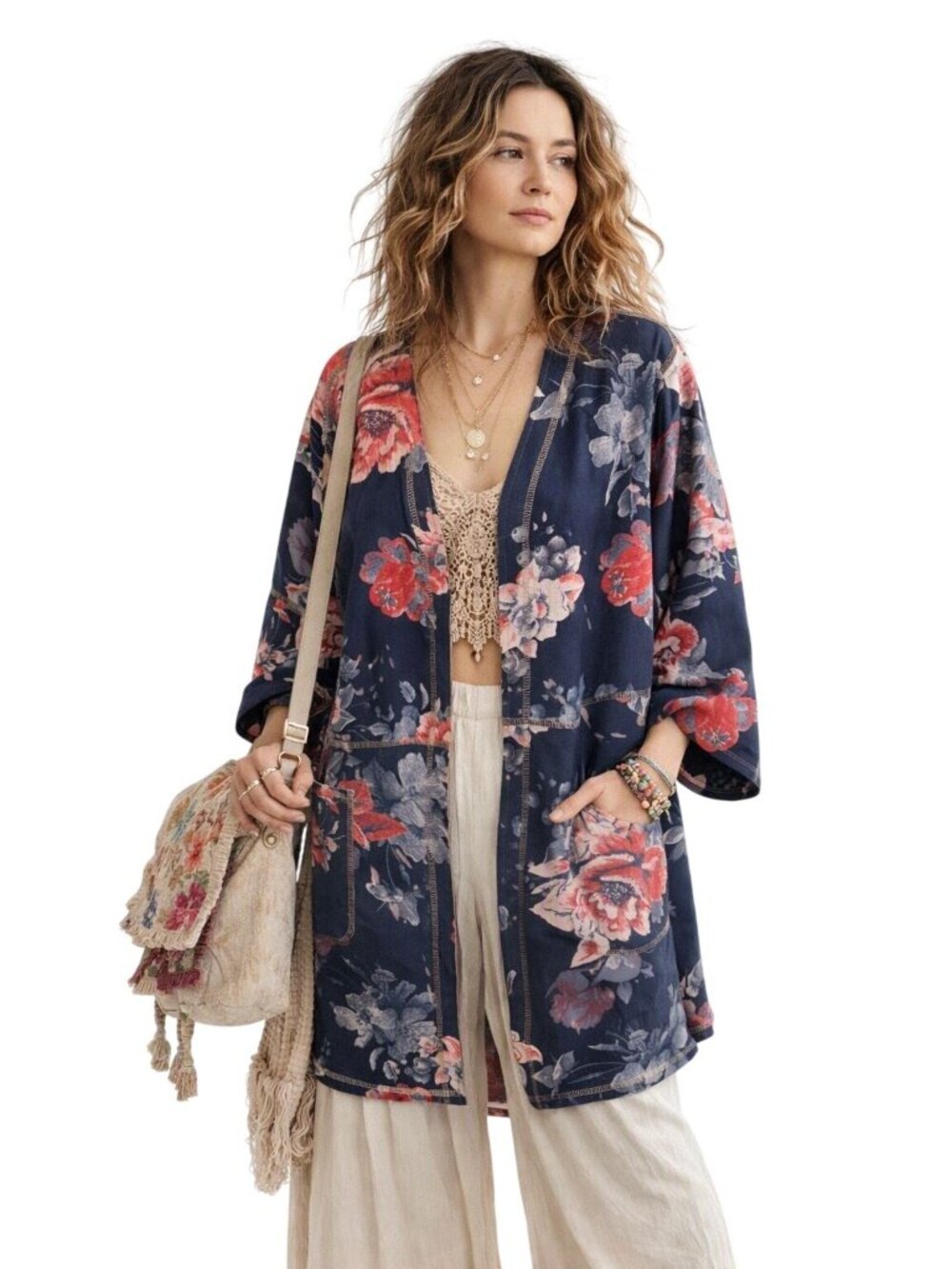 NWT Chelsea Theodore Faux Suede Floral Open Jacket Women Plus Size 1X MSRP $118